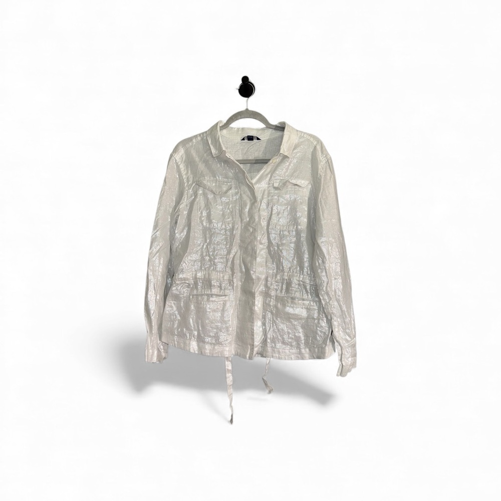 Lands' End Shimmering Waxed Linen Women's White Utility Jacket Size 10 Medium